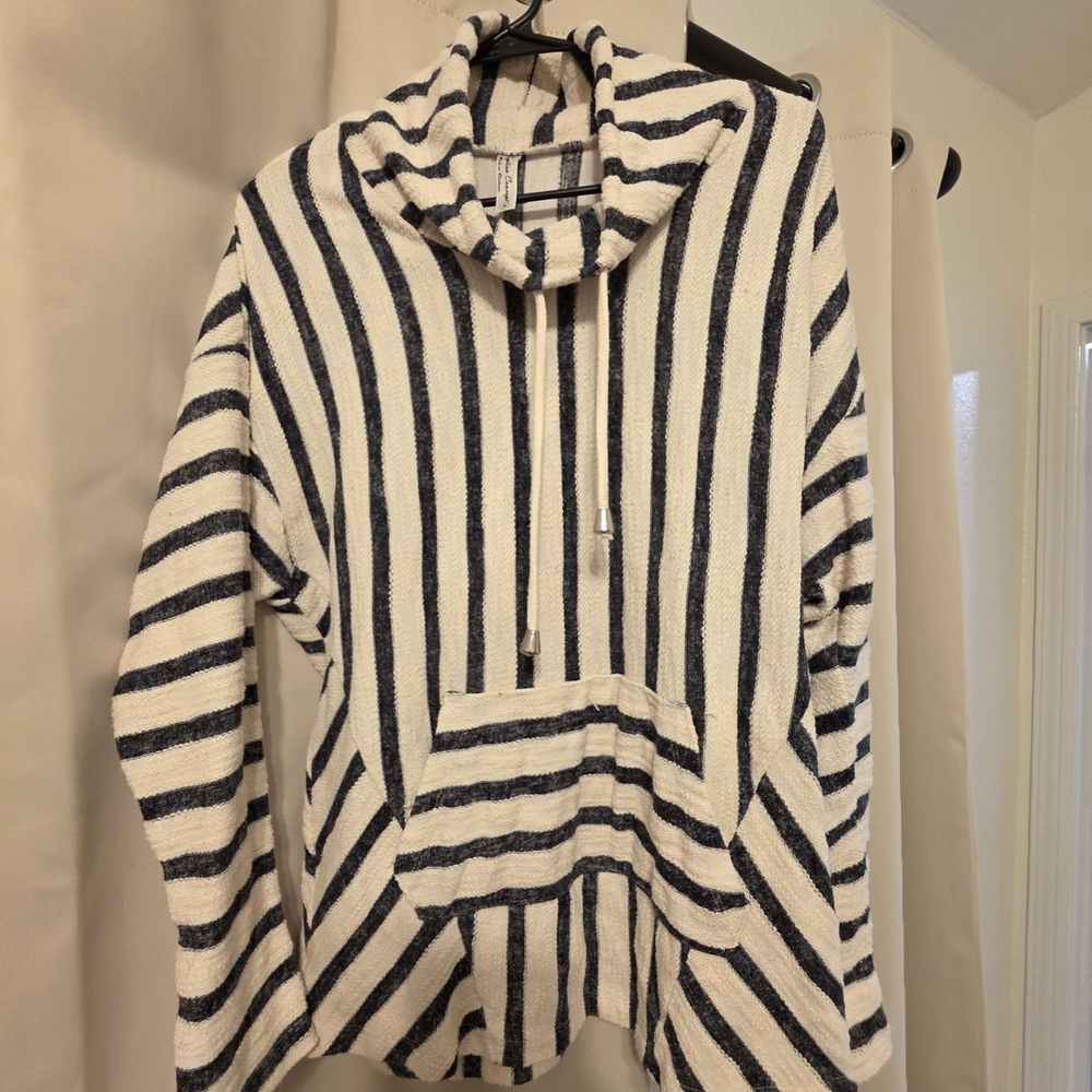 PerSeption Concept Navy and White Striped Cowl Neck Sweater